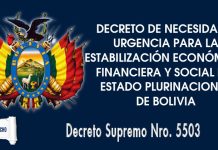 DS 5503 | DECRETA DE NECESIDAD Y URGENCIA PARA LA ESTABILIZACIÓN ECONÓMICA, FINANCIERA Y SOCIAL DEL ESTADO PLURINACIONAL DE BOLIVIA